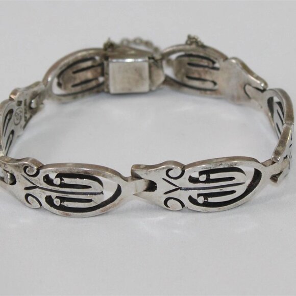 Vintage Taxco Mexico J Sotelo Sterling Silver 925 Link 6.7" Bracelet weighs 38.1 - Picture 1 of 6